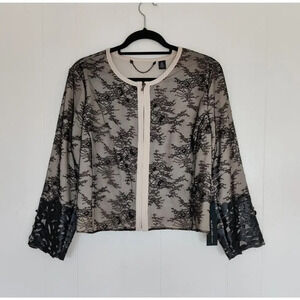 Black Label Chico's Collection Floral Lace Cutwork Moto Jacket Black Sz L